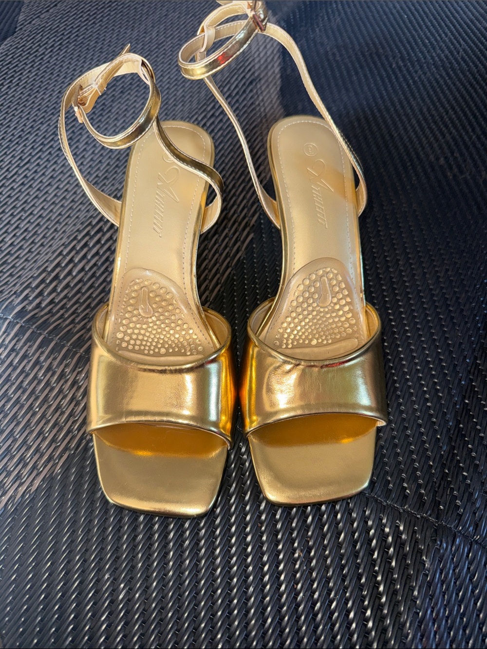 Shimmer Gold Metallic Ankle-Strap Sandals - Women
